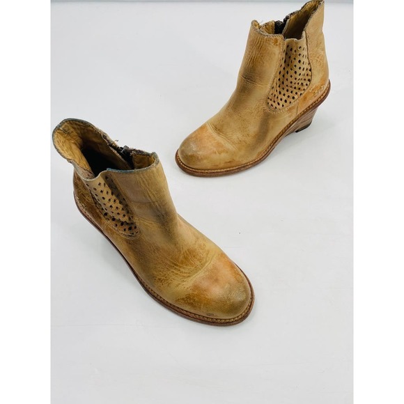 Bedstu Countess Cognac Brown Leather Wedge Heel Ankle Booties Size 6.5 - Picture 2 of 13